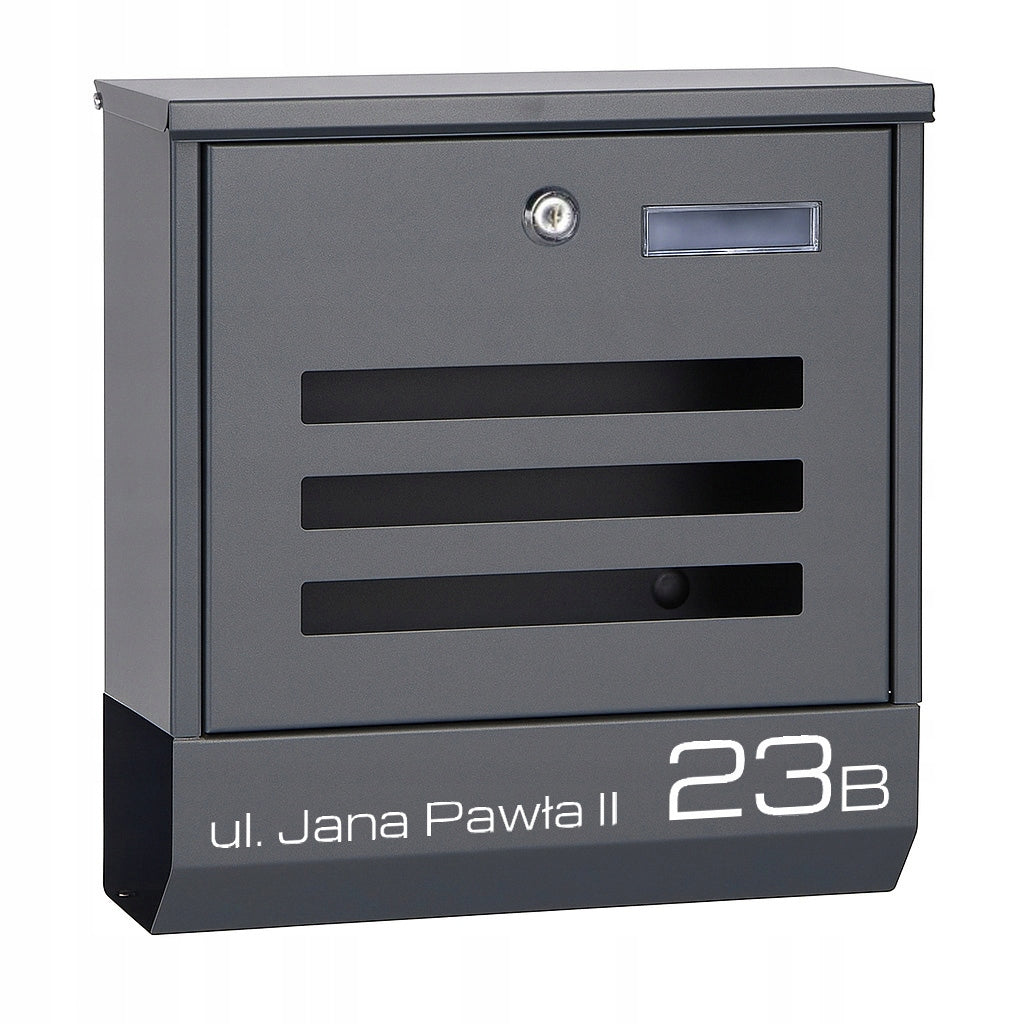 LETTERBOX WITH ADDRESS HOUSE NUMBER PRINT UV ANTHRACITE
