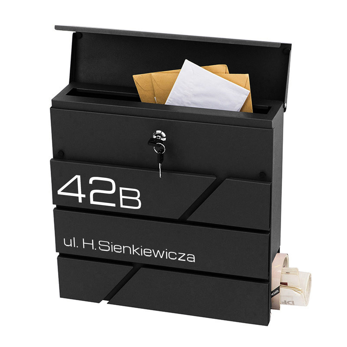 LETTERBOX WITH ADDRESS House Number Inscription Print UV PRINTING BLACK Packaging status original
