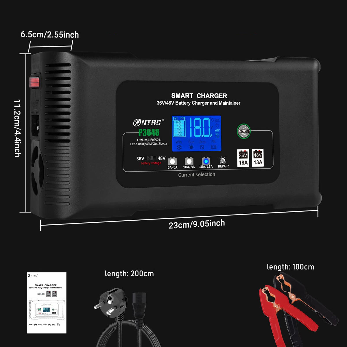 LIFEPO4 Battery Charger Rectifier with 36-48V 13A Repair Function Model RML-P3648