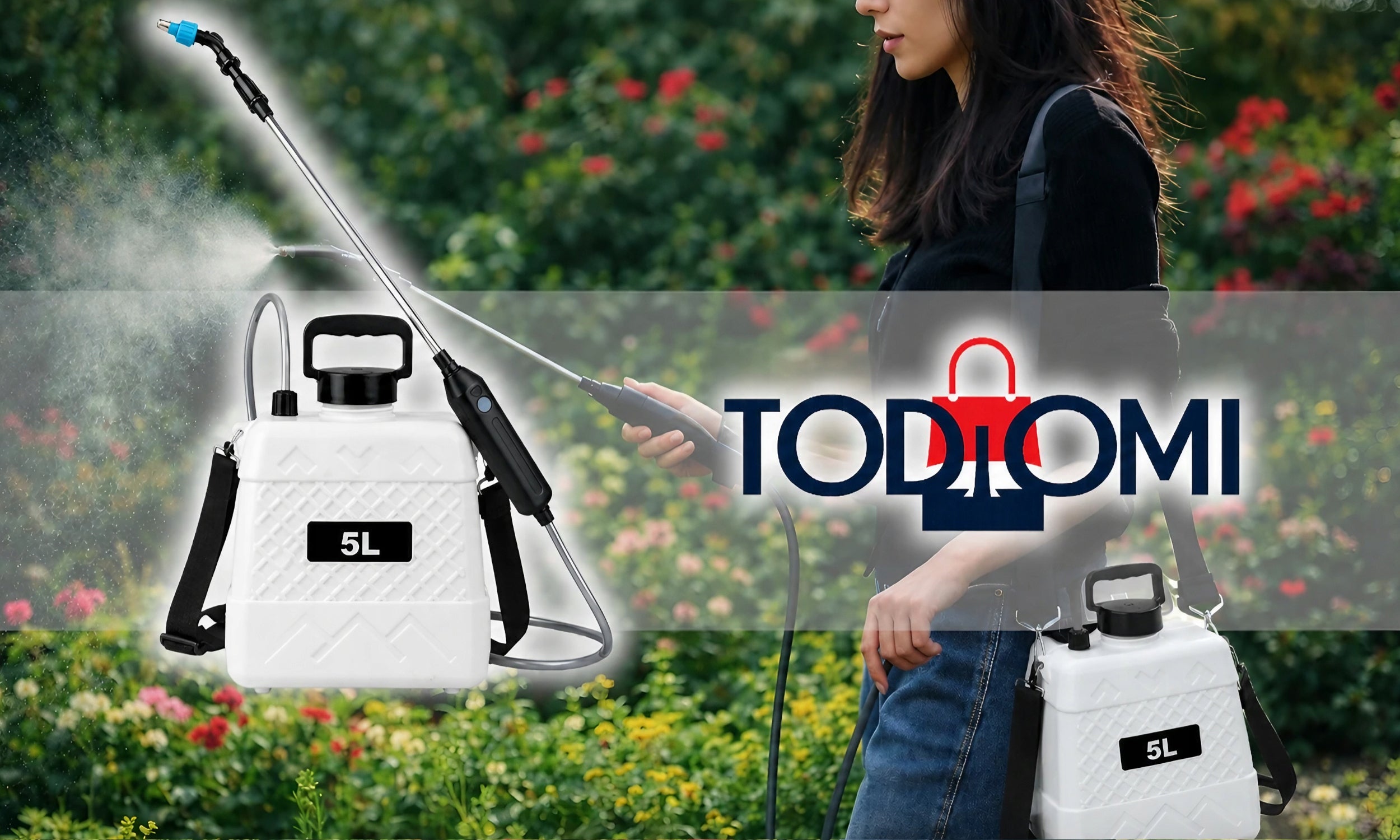 LIGHT CORDLESS GARDEN SPRAYER 5L USB-C SHOULDER + 3 NOZZLES Lance length 35 cm