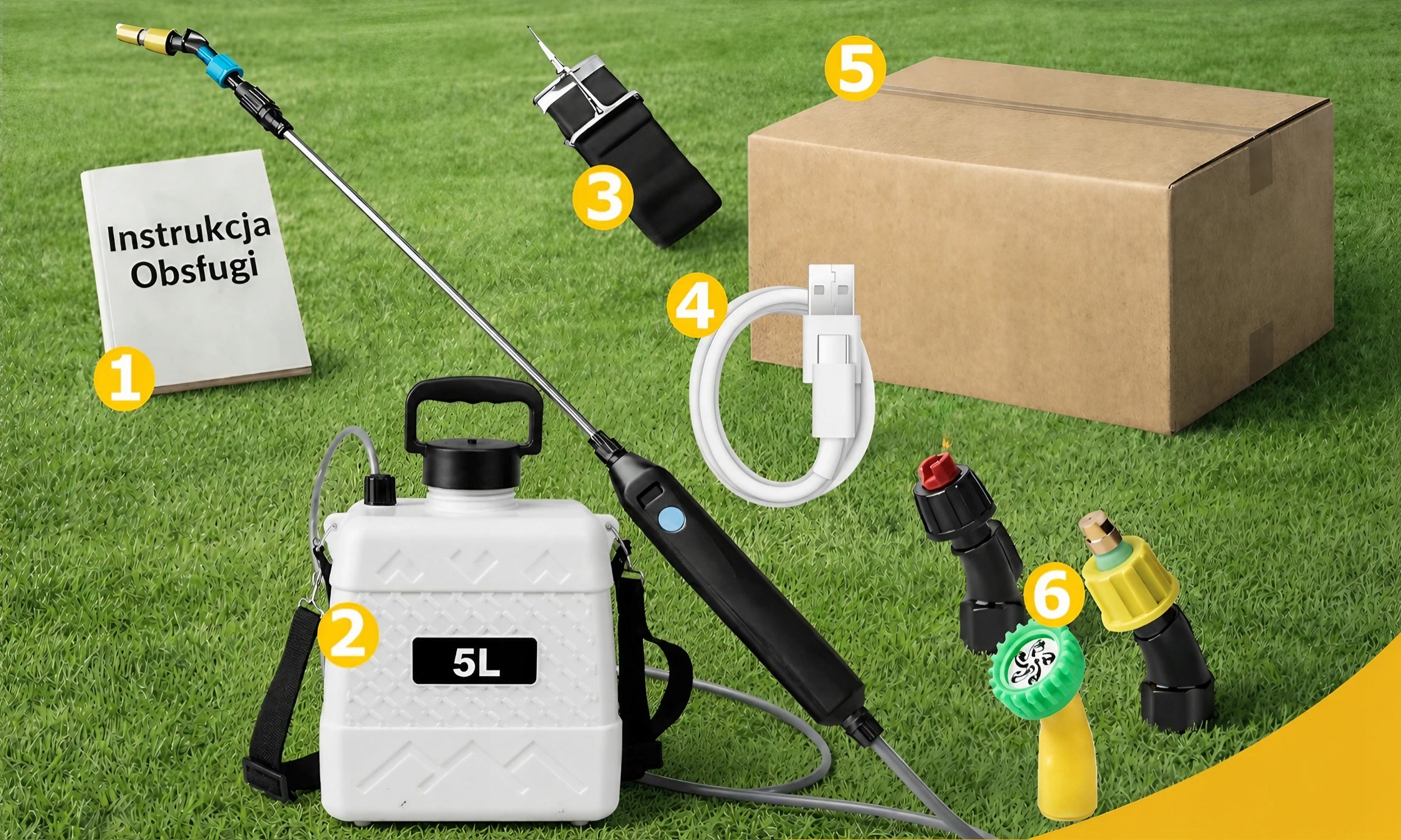 LIGHT CORDLESS GARDEN SPRAYER 5L USB-C SHOULDER + 3 NOZZLES Packaging status original