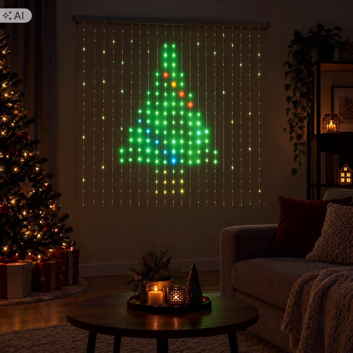 LIGHT CURTAIN WITH CHRISTMAS APPLICATION ON THE WALL LAMP CHANGE SHAPES Packaging status original