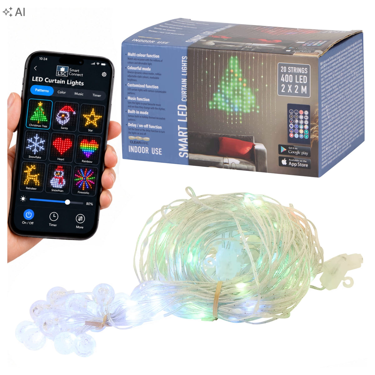LIGHT CURTAIN WITH CHRISTMAS APPLICATION ON THE WALL LAMP CHANGE SHAPES
