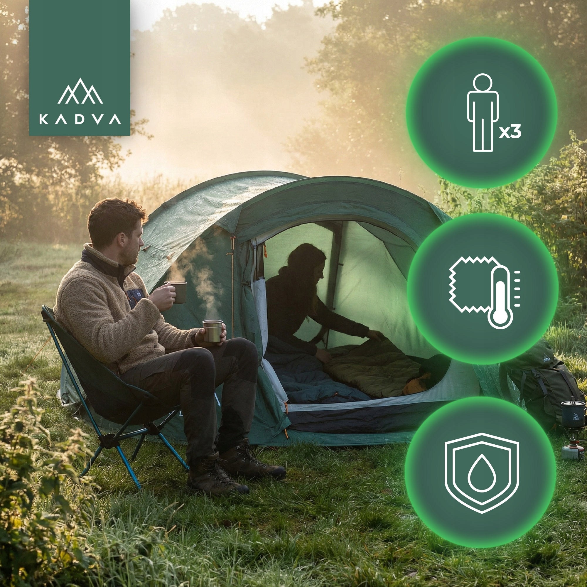 LIGHT TOURIST TENT FOR 3 PERSONS KADVA TARTUGA 3 SELF-FOLDING Manufacturer code KDW-TRT003