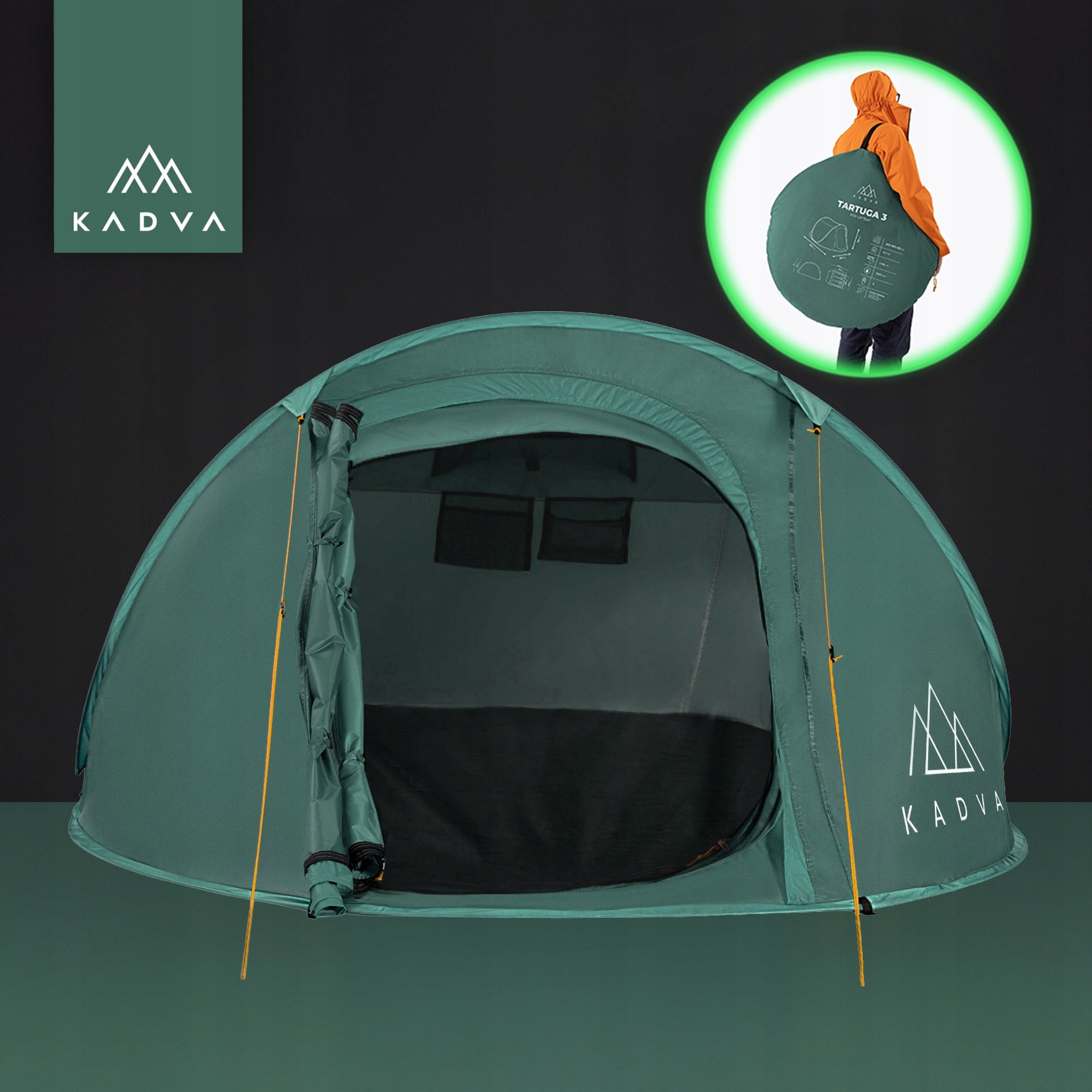 LIGHT TOURIST TENT FOR 3 PERSONS KADVA TARTUGA 3 SELF-FOLDING Waterproofness 1500 mm