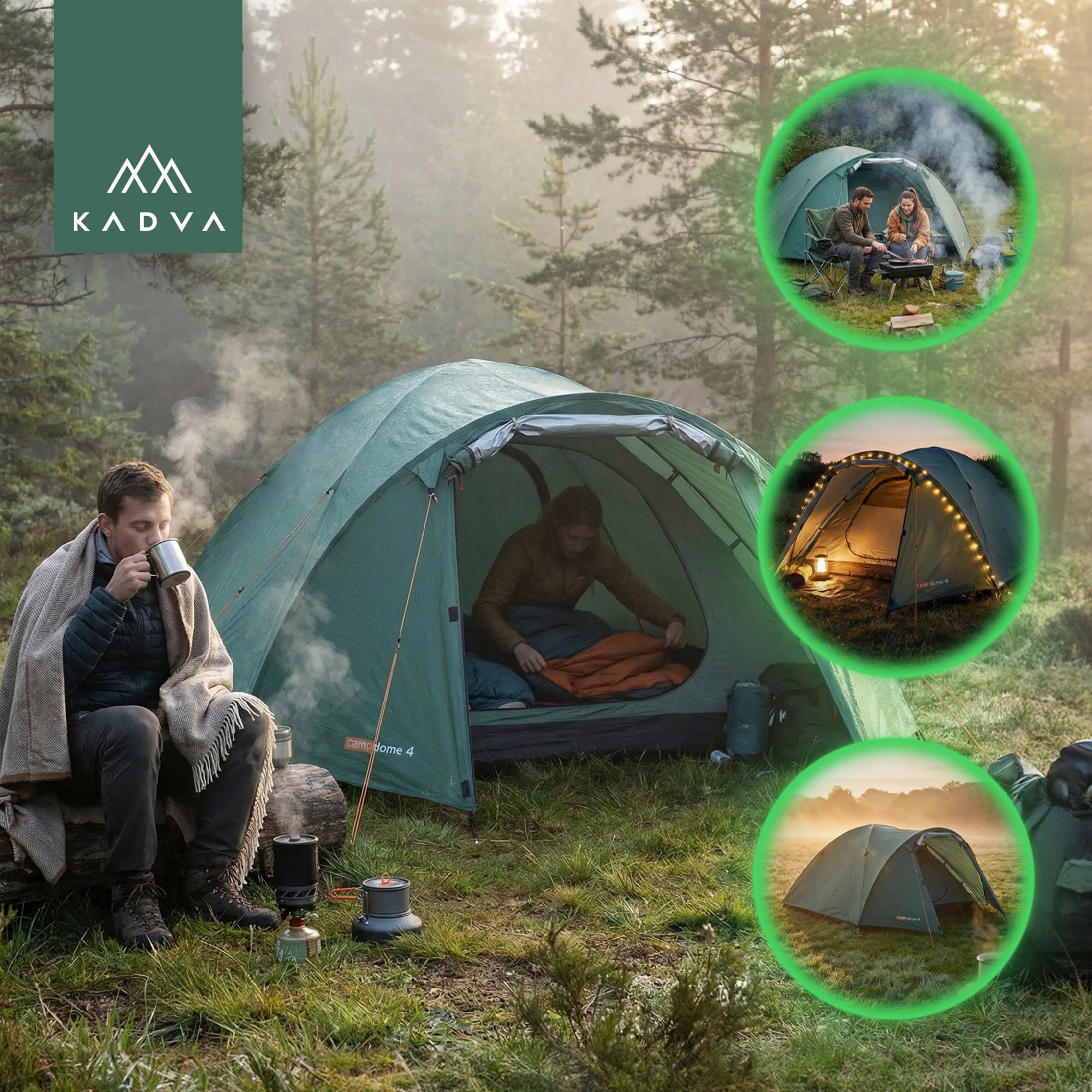 LIGHTWEIGHT 4 SEATER CAMPING TENT KADVA CAMPdome HIKING WATERPROOF Brand Kadva