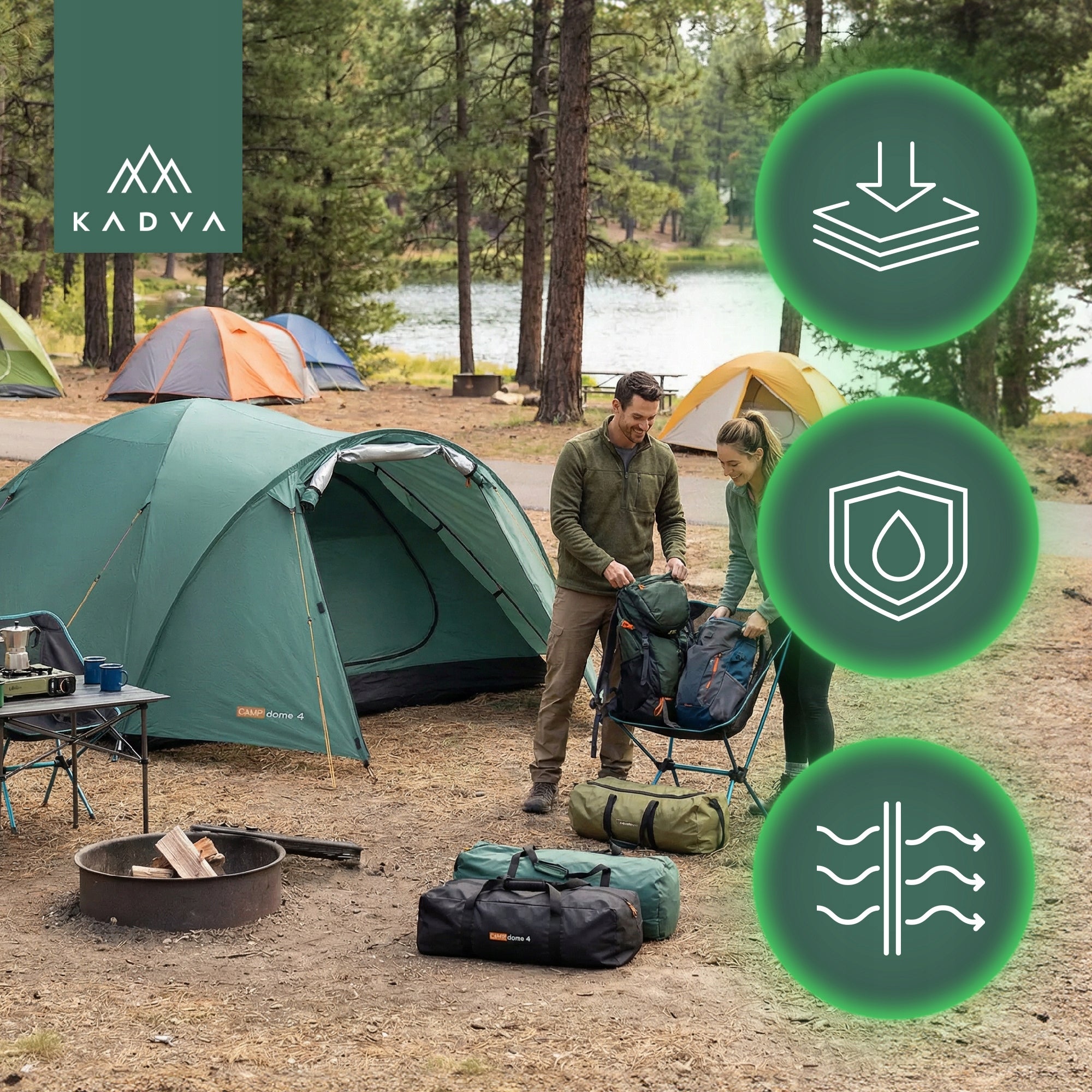 LIGHTWEIGHT 4 SEATER CAMPING TENT KADVA CAMPdome HIKING WATERPROOF Manufacturer code KDW-CAD004