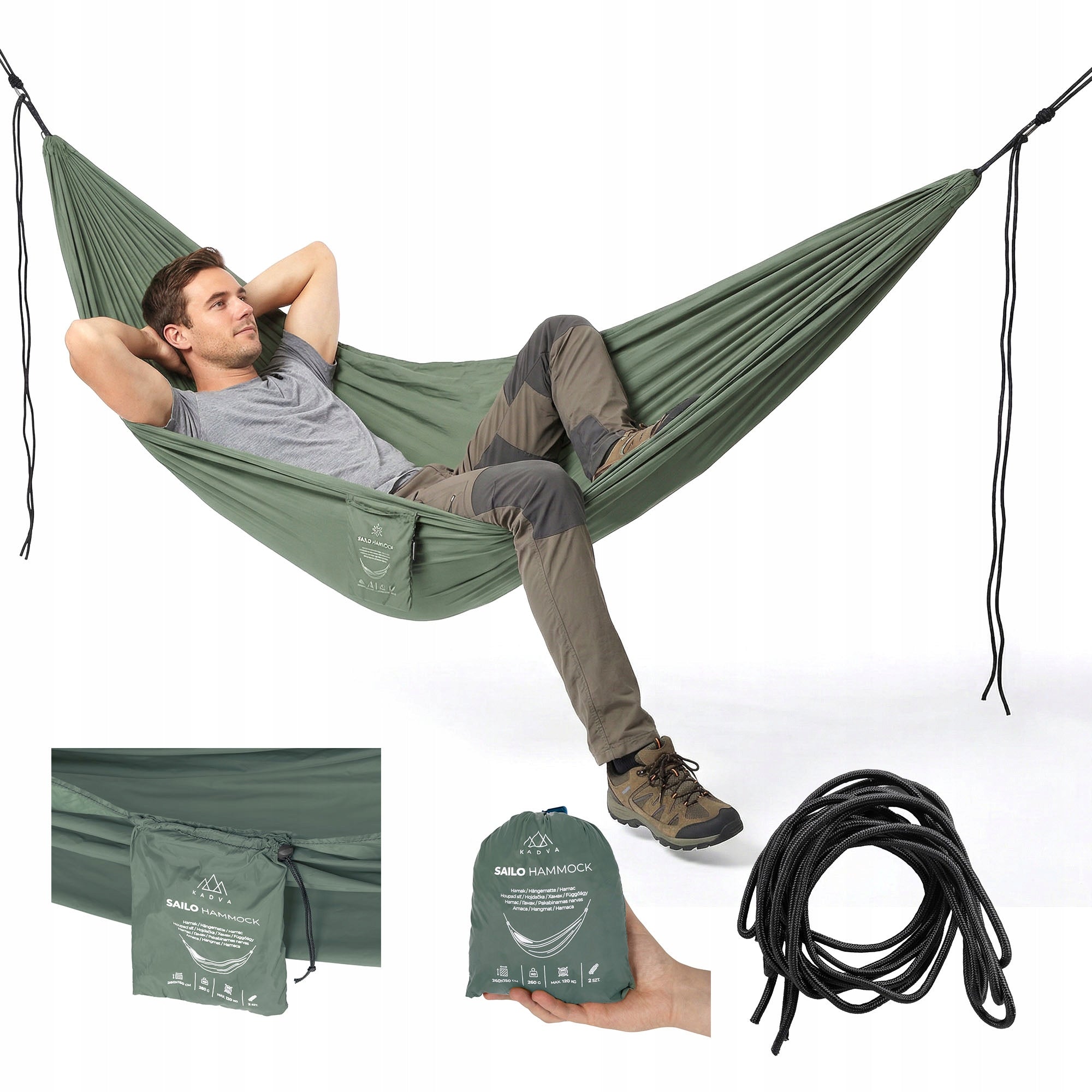 LIGHTWEIGHT DURABLE CAMPING HAMMOCK FOR CAMPING KADVA 120 kg 260x150cm