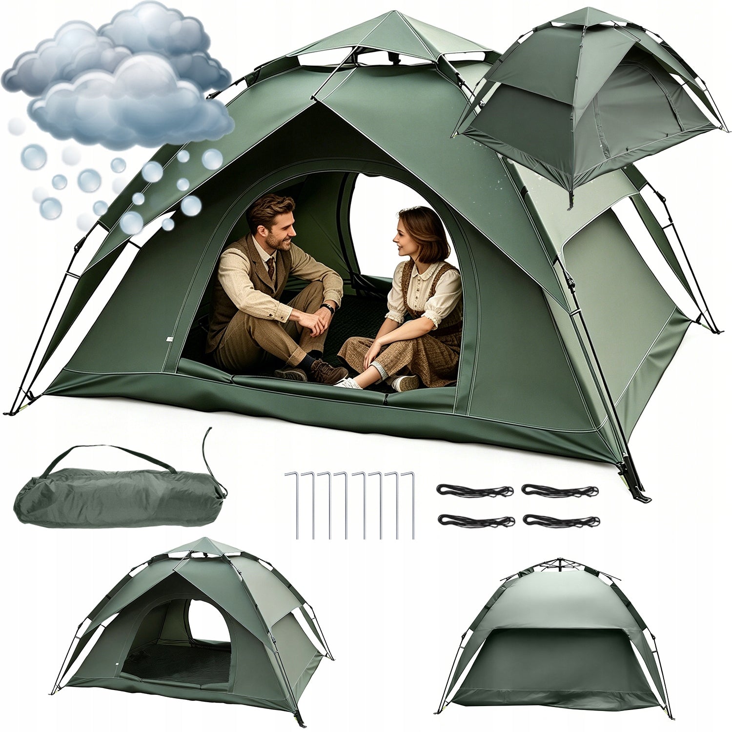 LIGHTWEIGHT NYLON TENT DOUBLE LAYER 105X180CMBAG WITH WIND ROPE PEGS