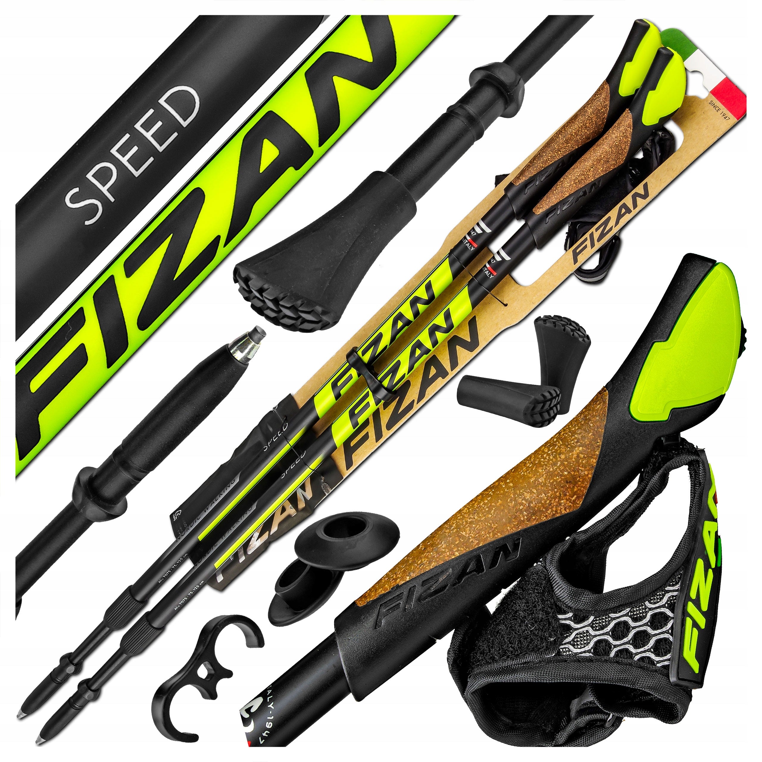 LIGHTWEIGHT POLES NORDIC WALKING POLES FIZAN SPEED YELLOW ADJUSTABLE FOR WALKING