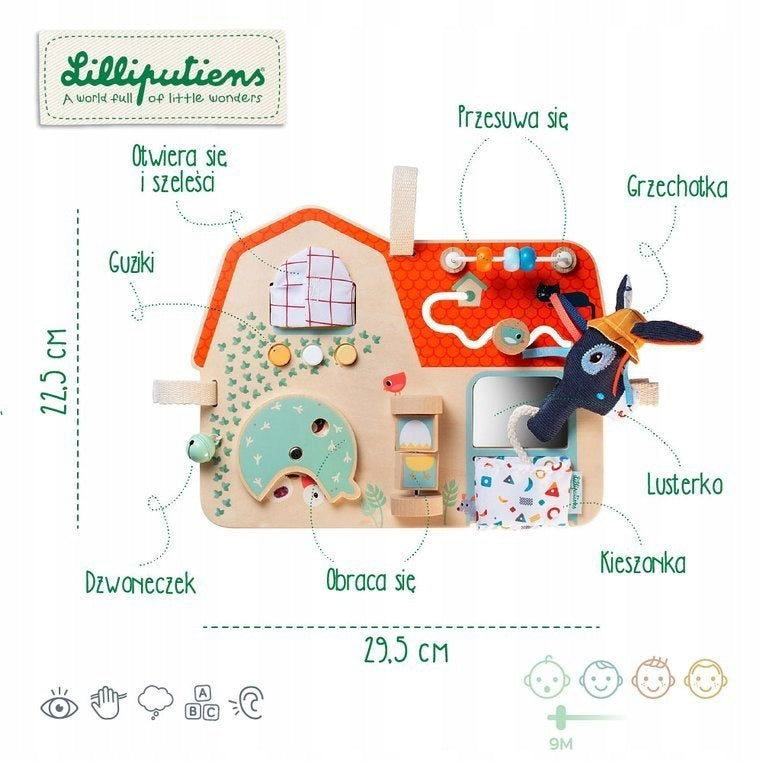 LILLIPUTIENS Wooden manipulation board for children Farm 9 m+ Packaging status original