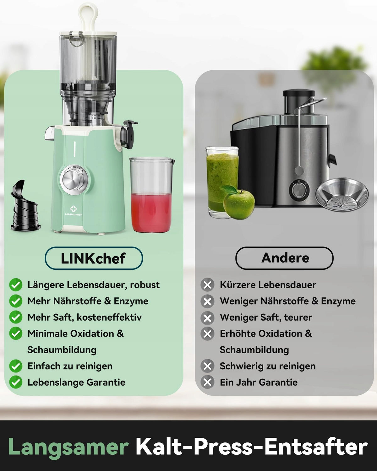 LINKCHEF Slow Rotating Fruit and Vegetable Juicer BPA Free 200W 1.2L Packaging status original