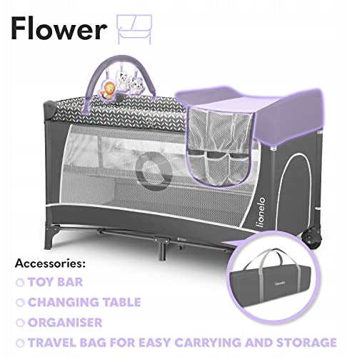 LIONELO FLOWER TRAVEL COT WITH CHANGING TABLE Color gray