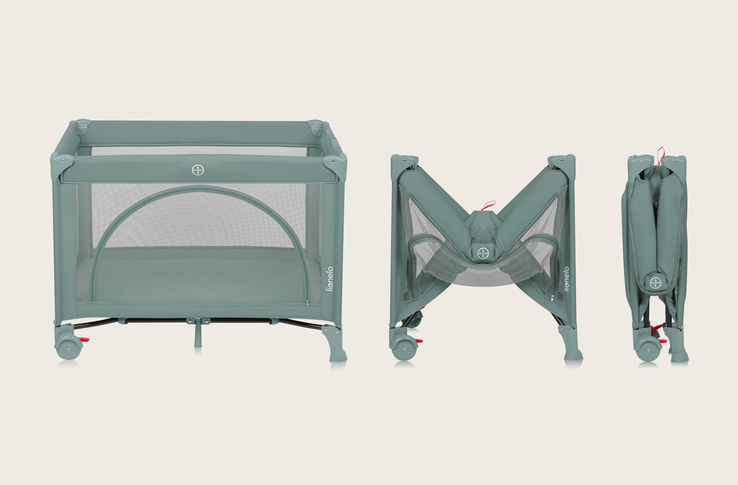 LIONELO Travel cot TWO-LEVEL playpen + bag LAURA Green Brand Lionelo