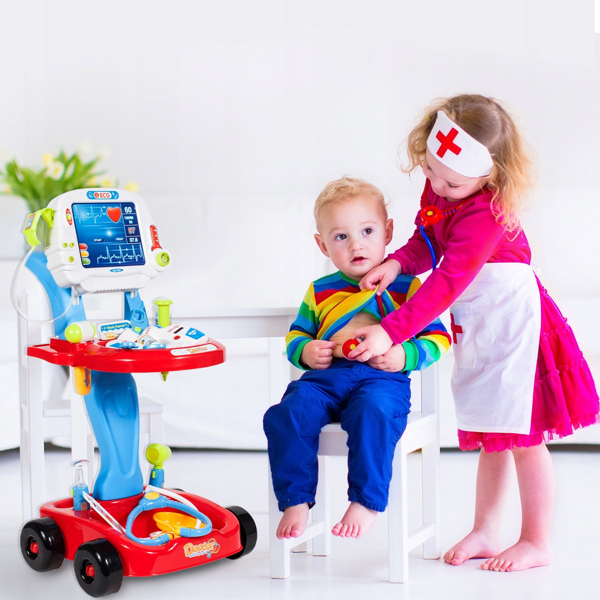 LITTLE DOCTOR MEDICAL KIT ON ECG STROLLER Color blue