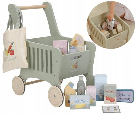 LITTLE DUTCH WOODEN SHOPPING TROLLEY FOR CHILDREN +BAG +ADDITIONS