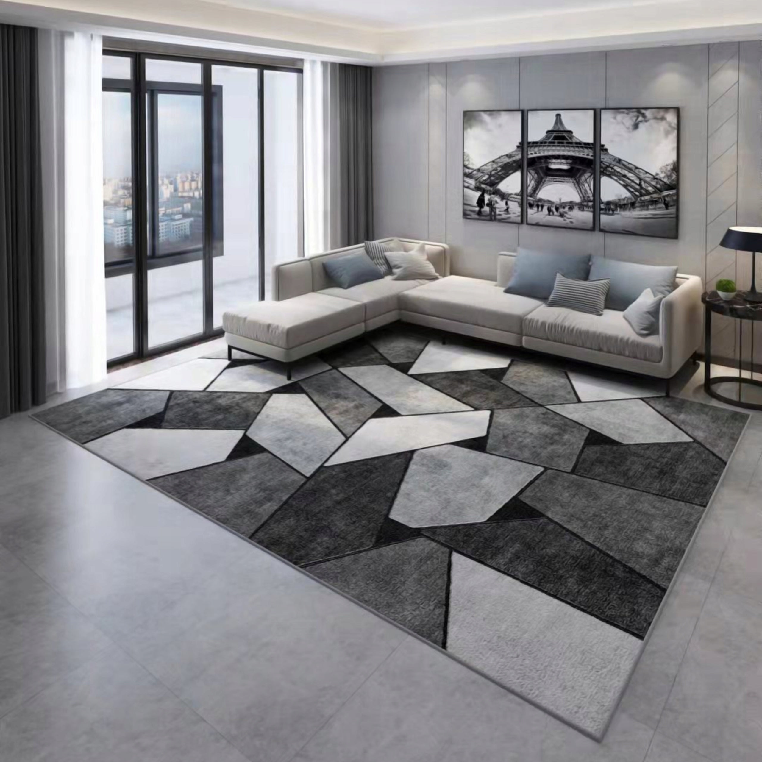 LIVING ROOM RUG 120x170 GREY BLACK MODERN NON-SLIP FASHIONABLE BCF Brand Sindbad