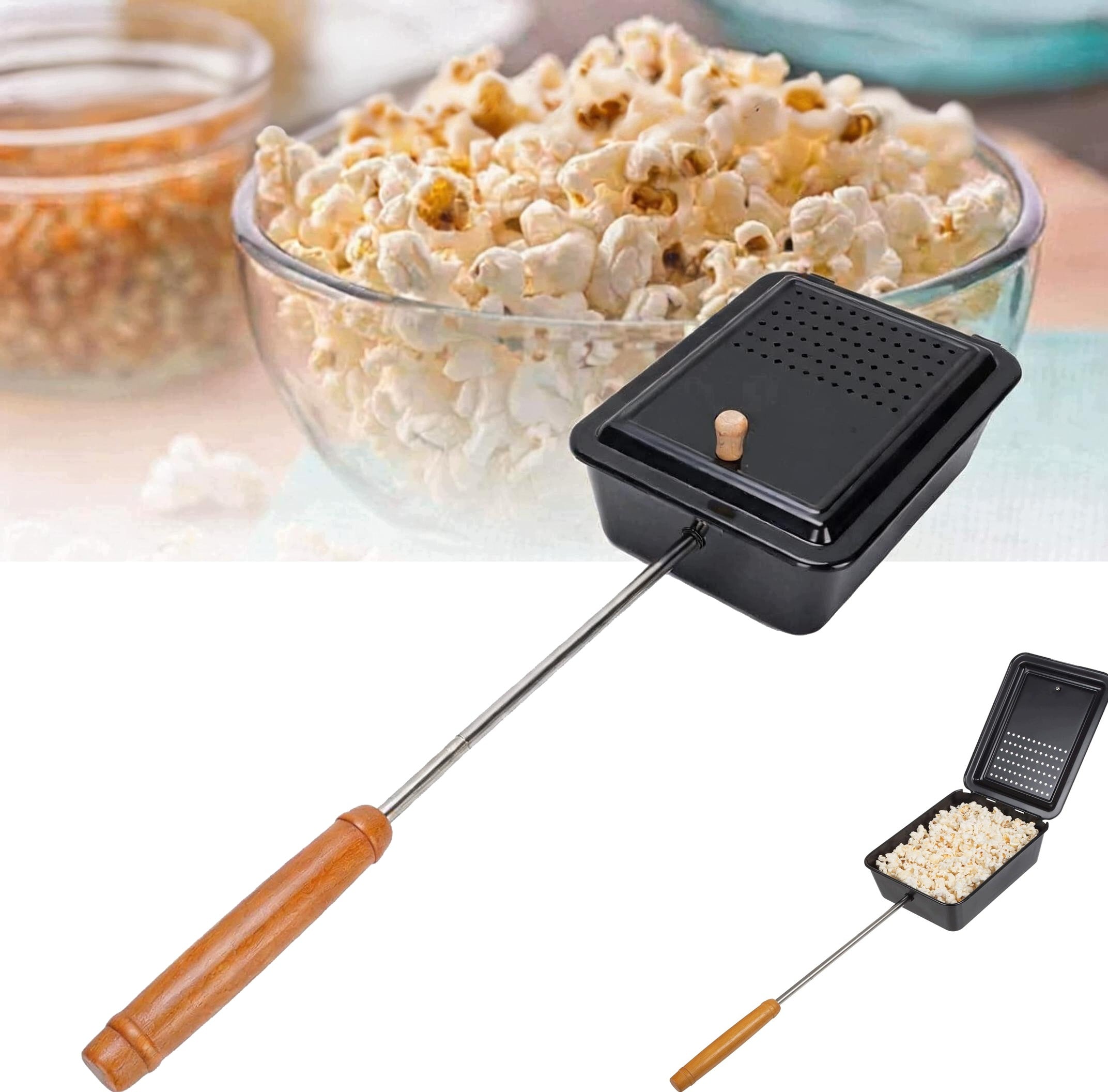 LONG HANDLE POPCORN POPPER POPCORN MAKING FOR BARBECUE, STOVE, CAMPFIRE