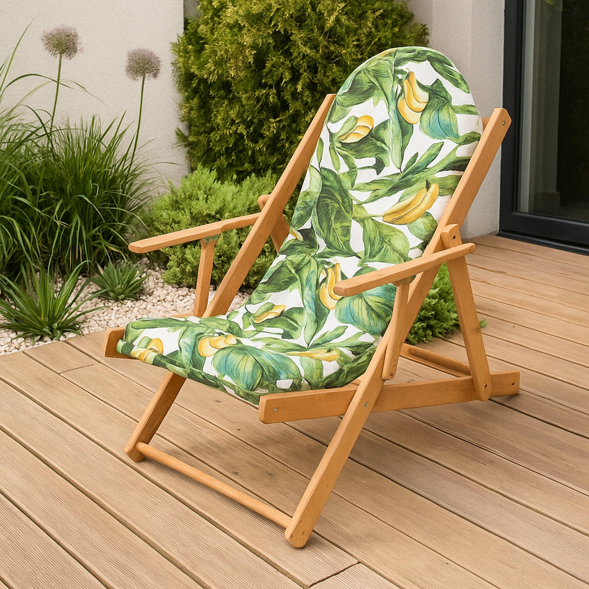 LOUNGER BORNEO WOODEN WITH CUSHION ADJUSTABLE GARDEN PATTERN CUSHION Packaging status original