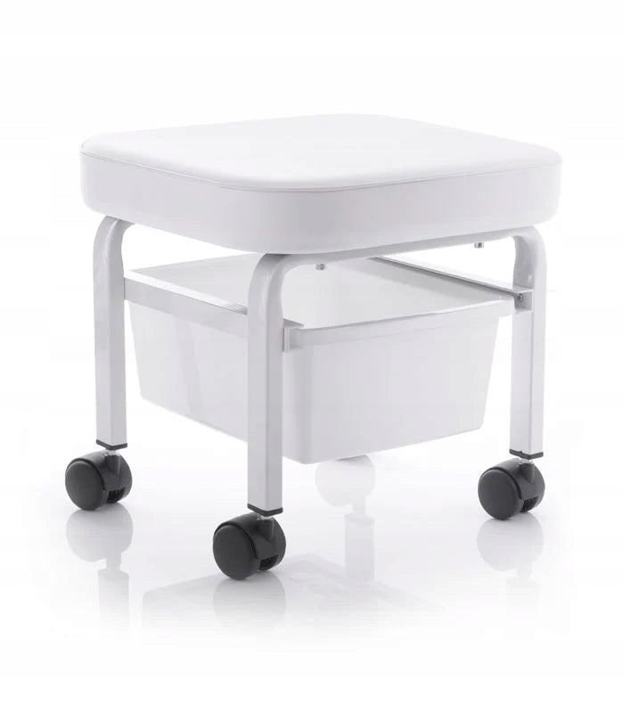 LOW COSMETIC STOOL FOR PEDICURE WITH CONTAINER WHITE STOOL CHAIR