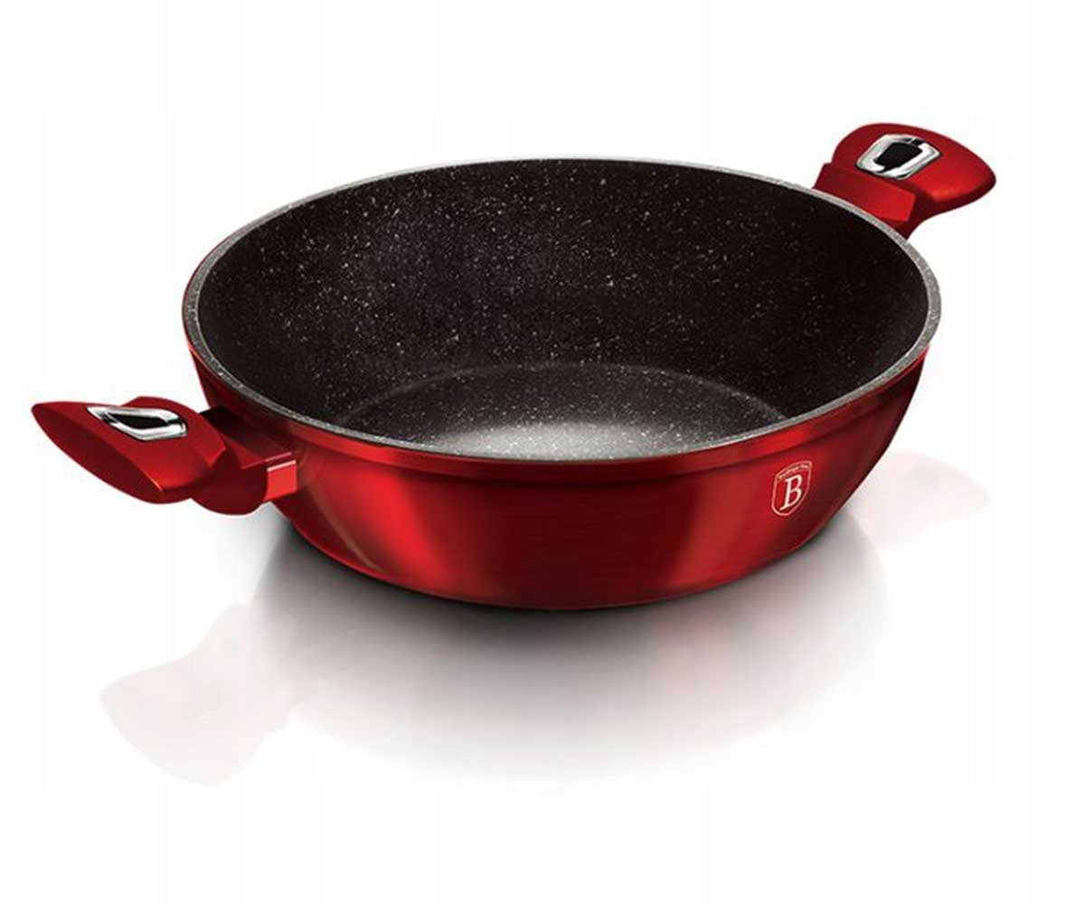 LOW GRANITE POT WITH LID WOK FLAT 32CM 4.9L INDUCTION GAS Brand Berlinger Haus