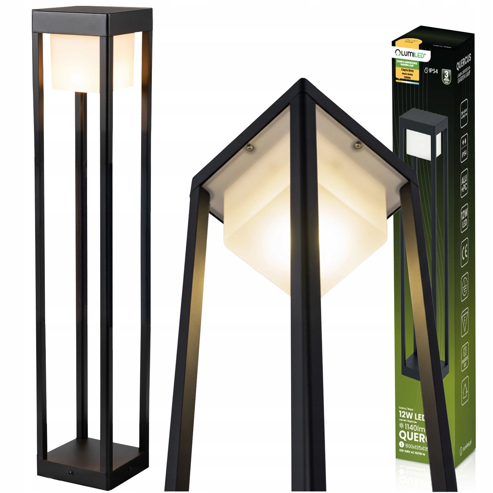 LUMILED GARDEN POST LED QUERCUS 80CM 12W 3000K BLACK IP54 MODERN