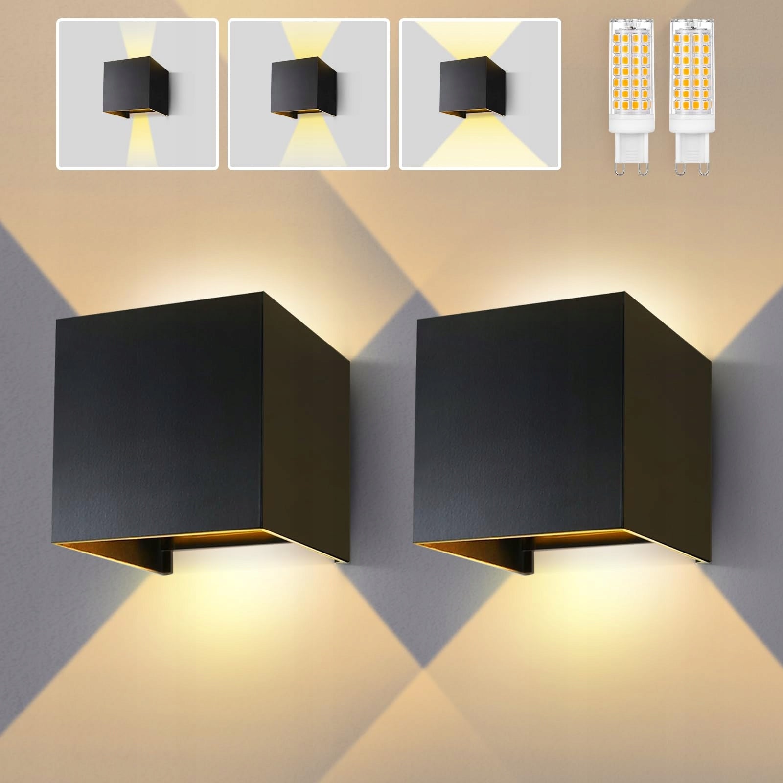 LURESHINE LED Wall Lamp G9 Adjustable Angle Light Black 2 Pcs