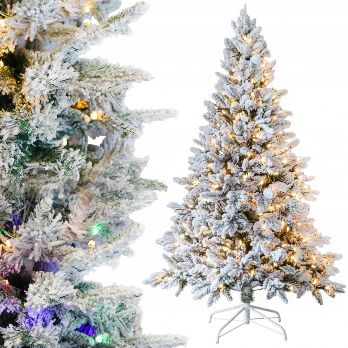 LUXURY CHRISTMAS TREE 180 cm Snow-covered Spruce with LED Lighting Multicolor