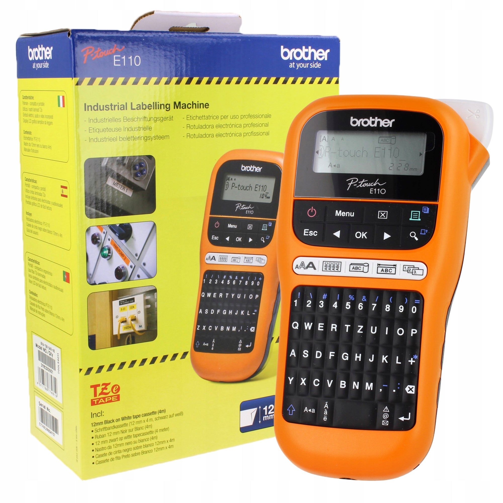 Label printer Brother PT-E110 + tape TZE231 TZE-231 E110 + batteries Packaging status original