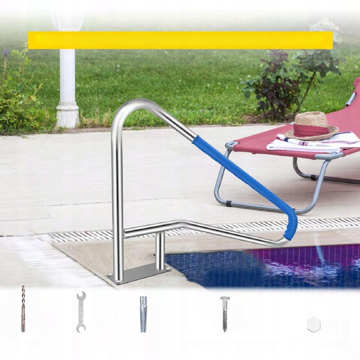 Ladder handrail pool outdoor steel 139x81cm anti-slip for spa hotel Manufacturer Vevor