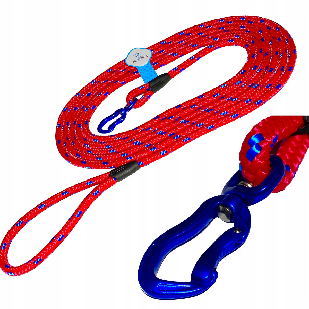 Lanyard for Dog Braided Rope 10 m. Thick 10mm Aluminum Carabiner up to 450 kg Manufacturer code 0988