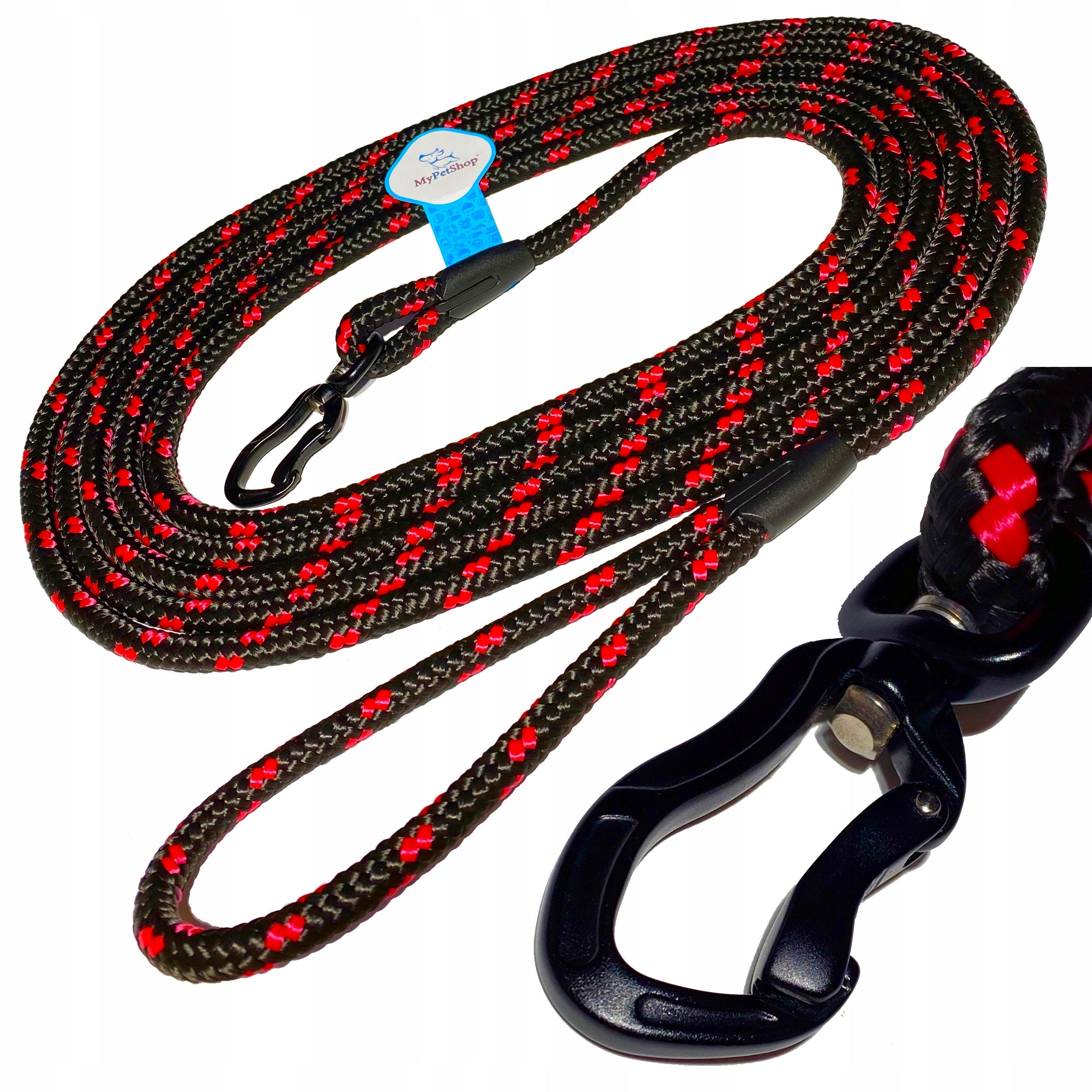 Lanyard for Dog Braided Rope 10 m. Thick 10mm Aluminum Carabiner up to 450 kg