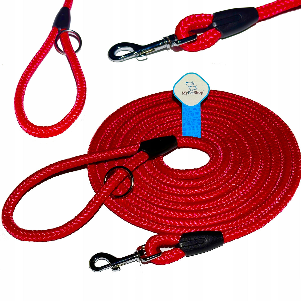 Lanyard for Dog Training Rope 5 m. Thick Rope 12 mm with Circle. Strong notch.