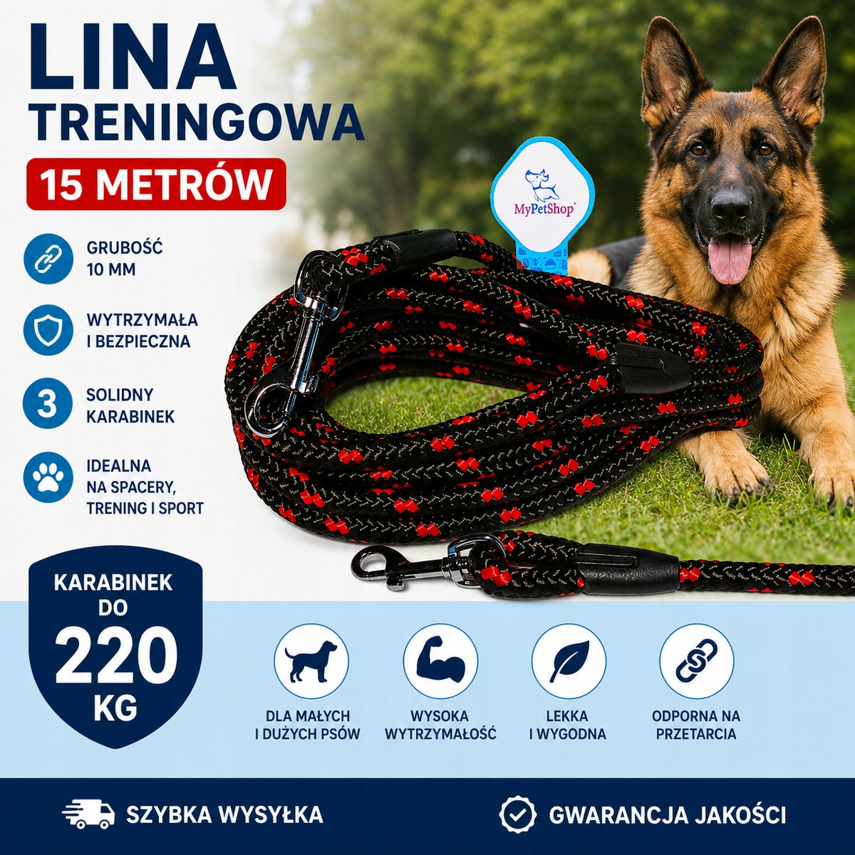 Lanyard for Dog Training Rope Training 15m. Very strong with 10mm core Manufacturer code 5903857130041