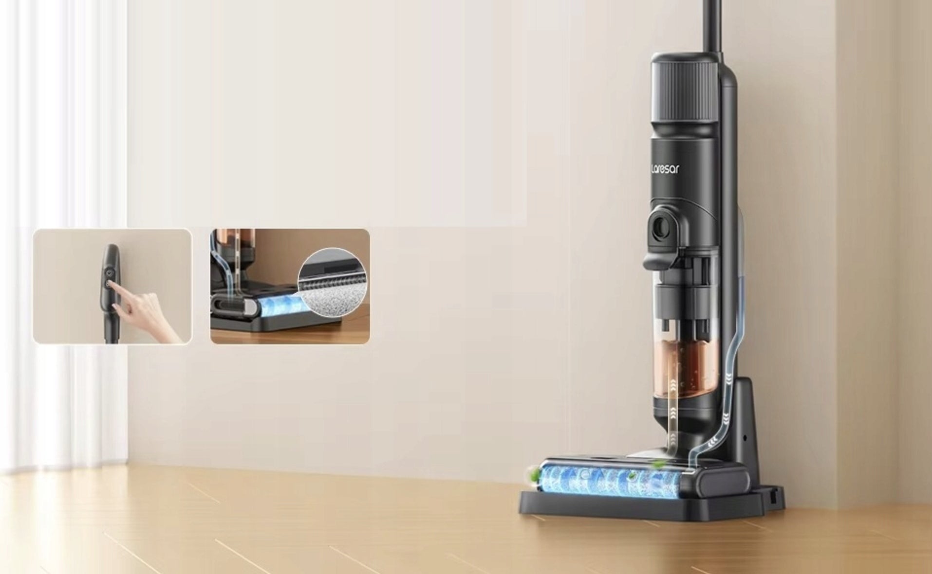Laresar M3 Vertical Cordless Washing Vacuum Cleaner HEPA Kit Wet Dry Clean water tank capacity 1 l