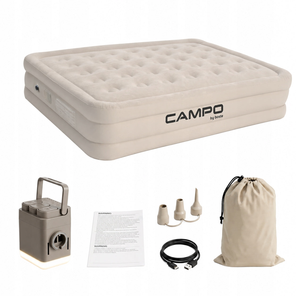 Large 2-Person Inflatable Mattress 200x150x40 +Wireless Pump+LED Lamp