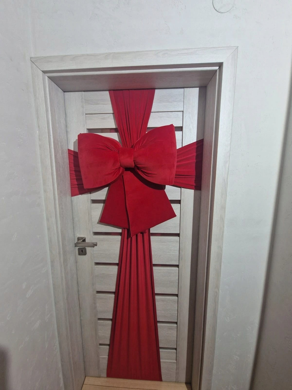 Large BOW for DOOR Christmas wreath decoration with sashes red velour