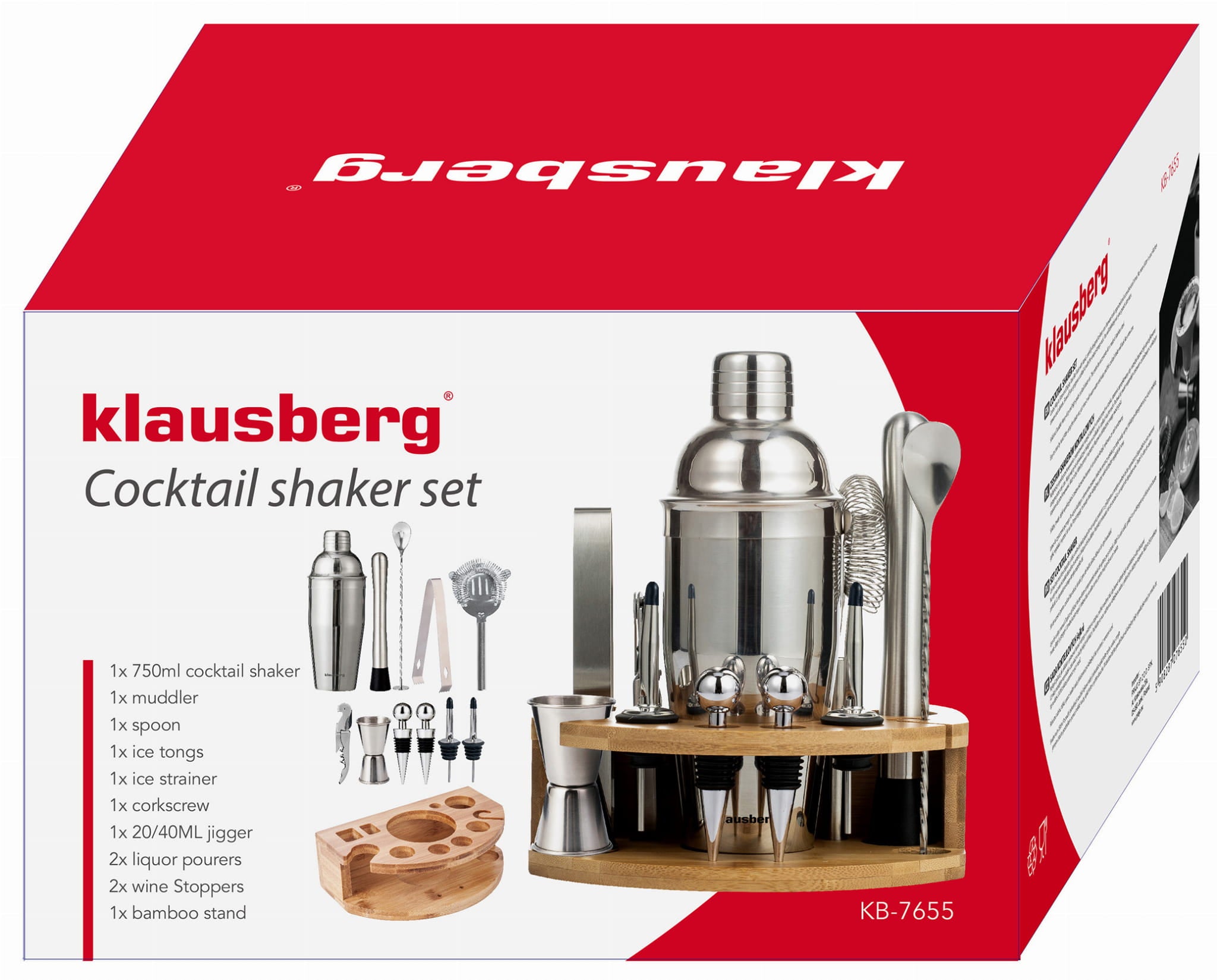 Large Bartending Set for Cocktail Drinks Bar 12-el Silver SHAKER + STAND Manufacturer code KB-7655