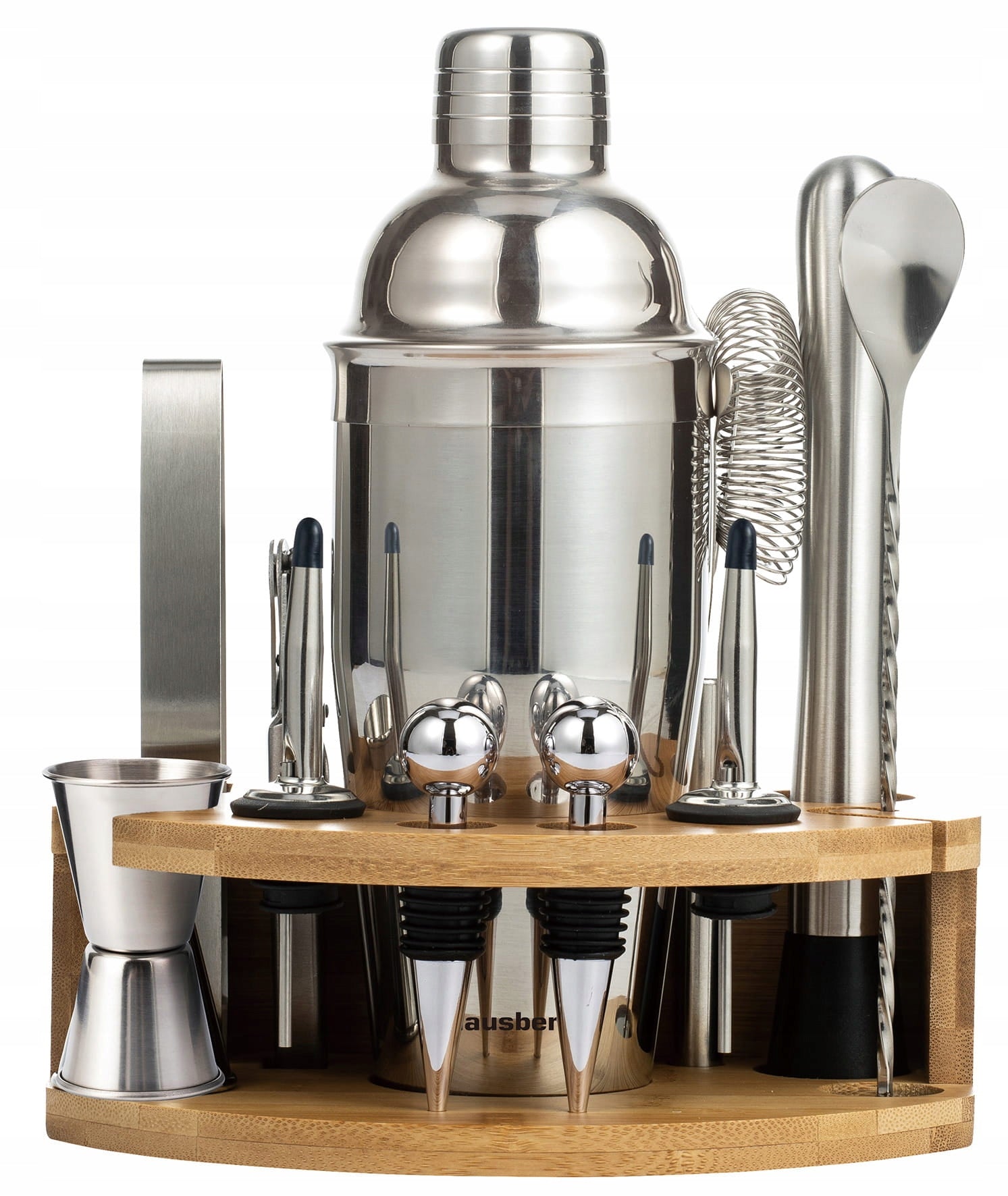 Large Bartending Set for Cocktail Drinks Bar 12-el Silver SHAKER + STAND
