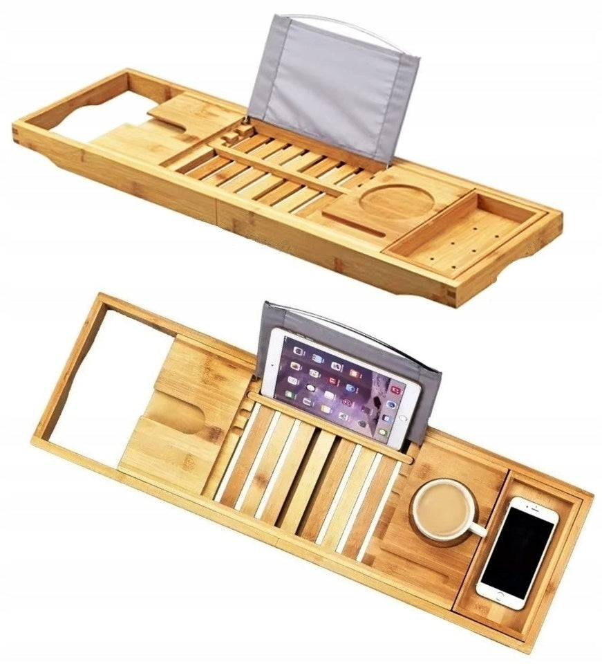 Large Bathtub Shelf Adjustable Bamboo Home SPA Overlay Tray Bamboo XXL 4