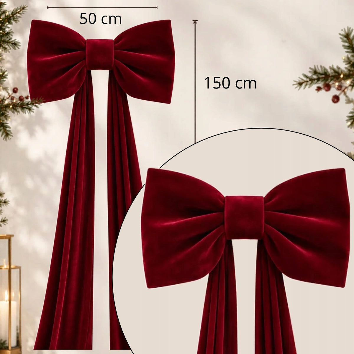 Large Bow Red Velour Christmas XL for Christmas Tree