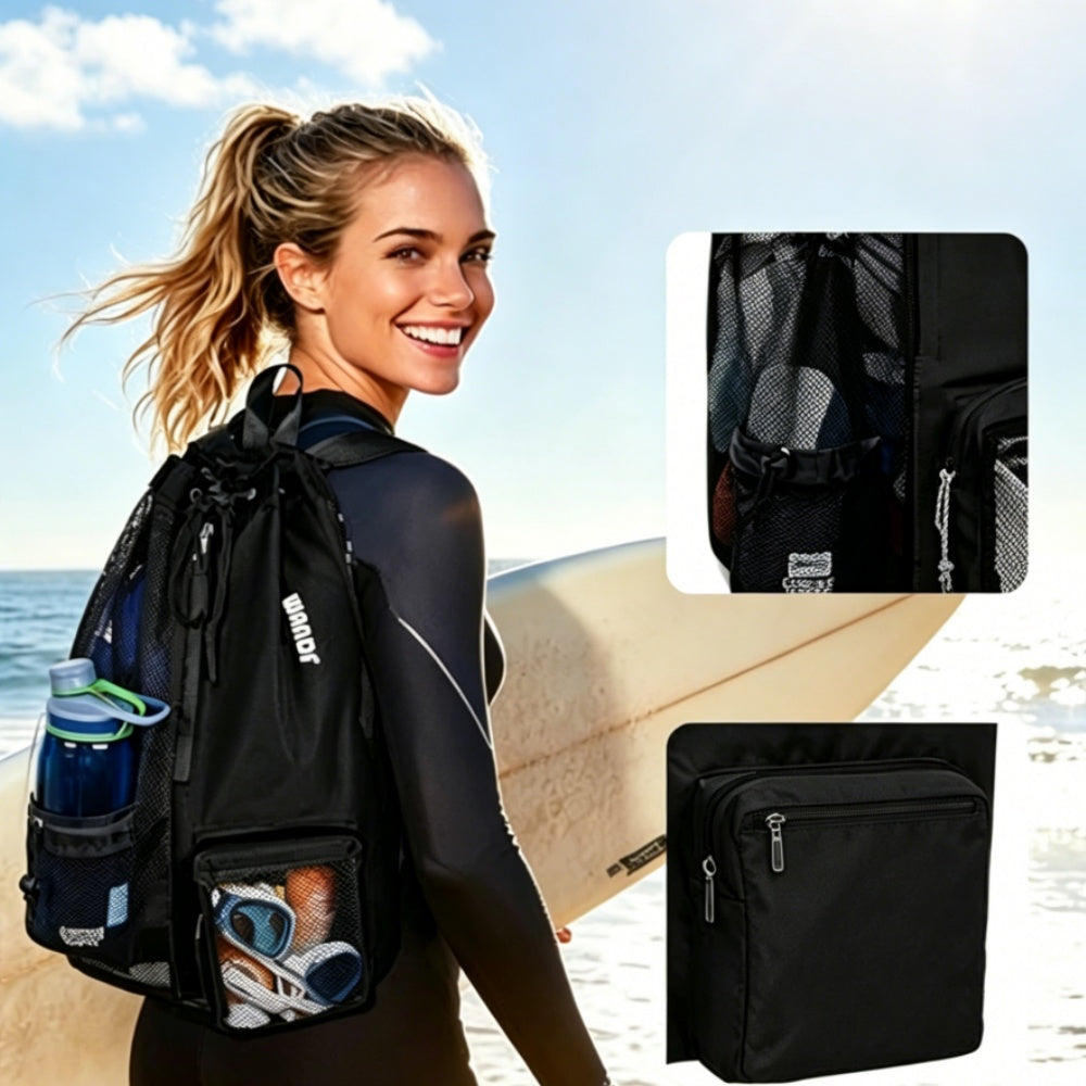 Large Capacity Portable Mesh Drawstring Swim Backpack Nylon Material Black Manufacturer code 6979916250301