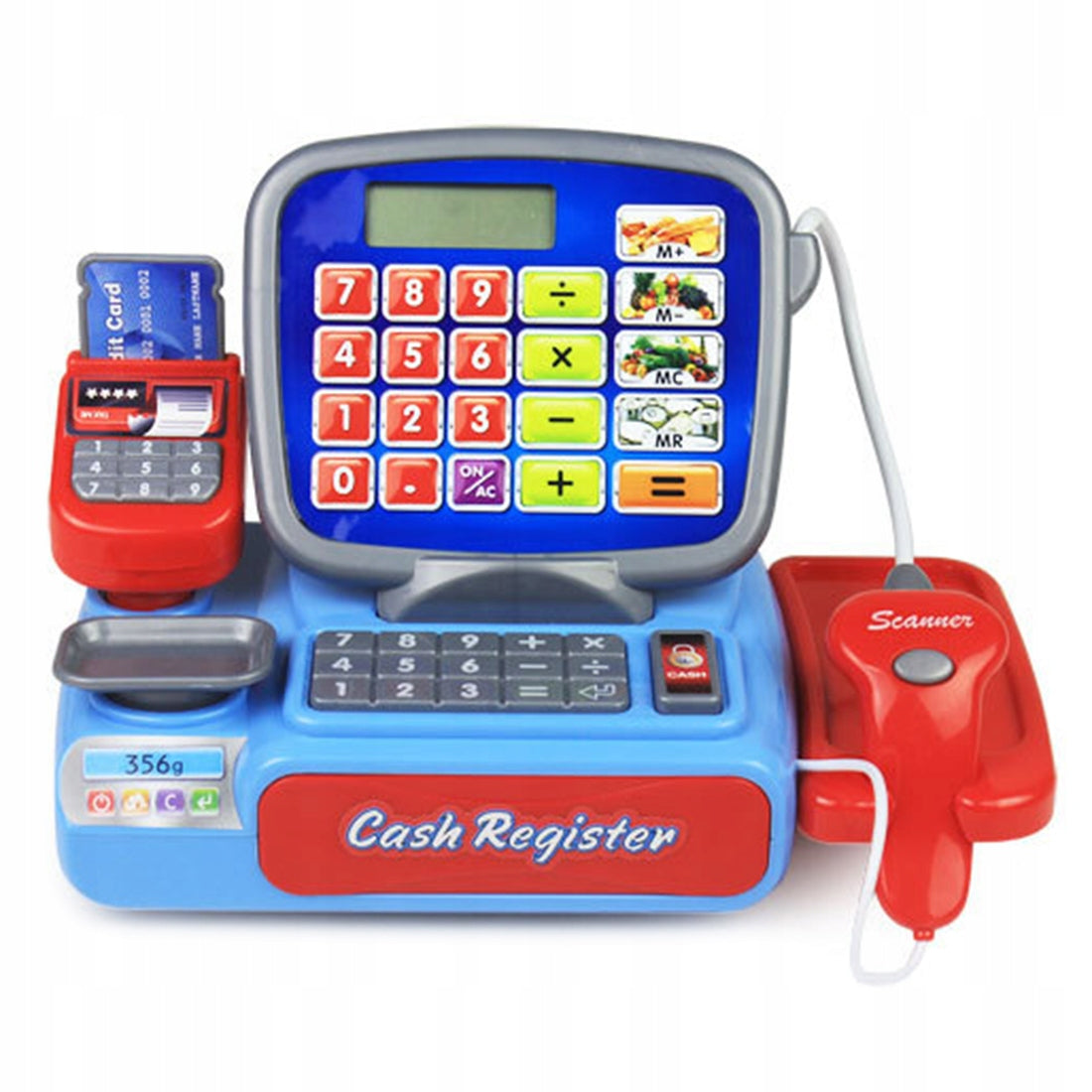 Large Cash Register Fiscal Shop with Calculator Scanner Weight Shopping+Accessories 5in1 Packaging status original