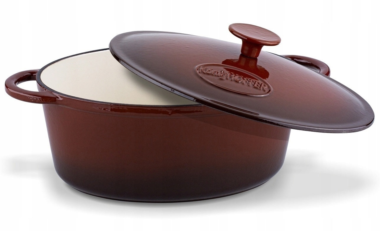 Large Cast Iron POT ENAMELLED GOOSEBERRY induction 6,5l BROWN Brand Konighoffer