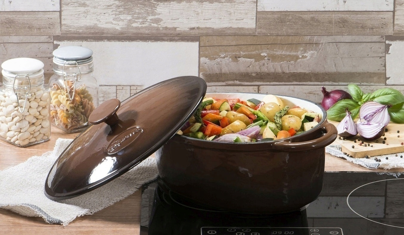 Large Cast Iron POT ENAMELLED GOOSEBERRY induction 6,5l BROWN Packaging status original