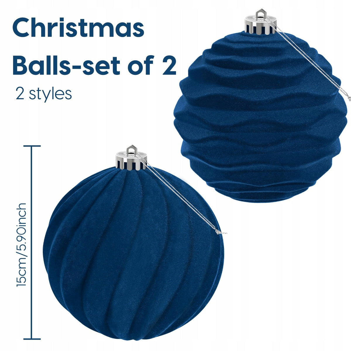 Large Christmas balls velour blue 15 cm set of 2 Brand no brand