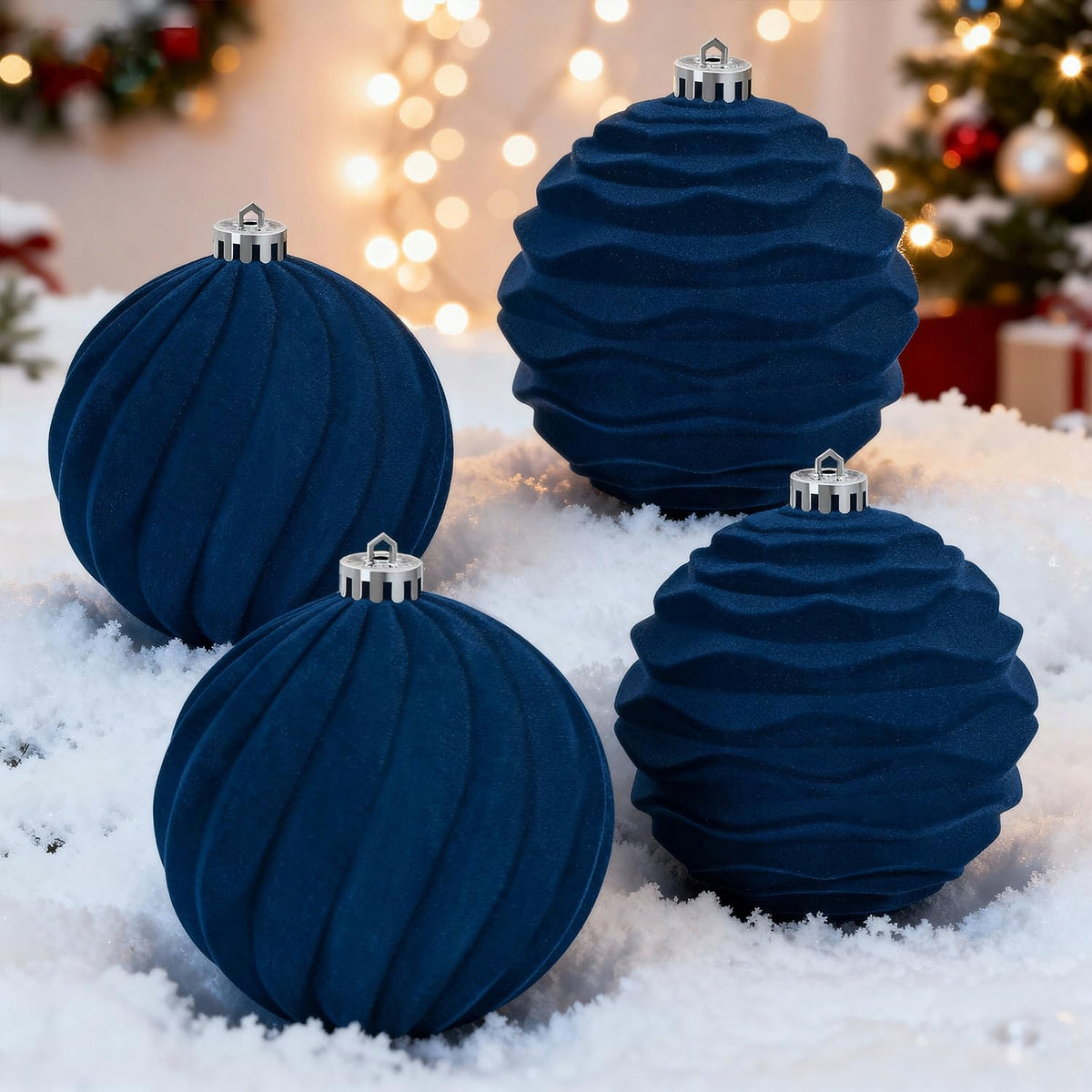 Large Christmas balls velour blue 15 cm set of 2 Packaging status original