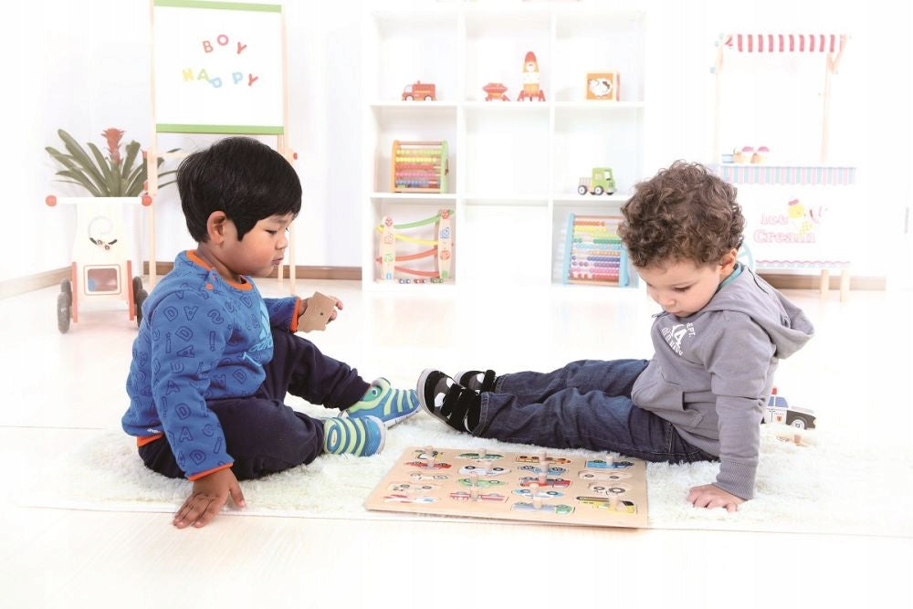 Large Educational Wooden Puzzle with Car Handles For One Year Old Child Brand Lelin