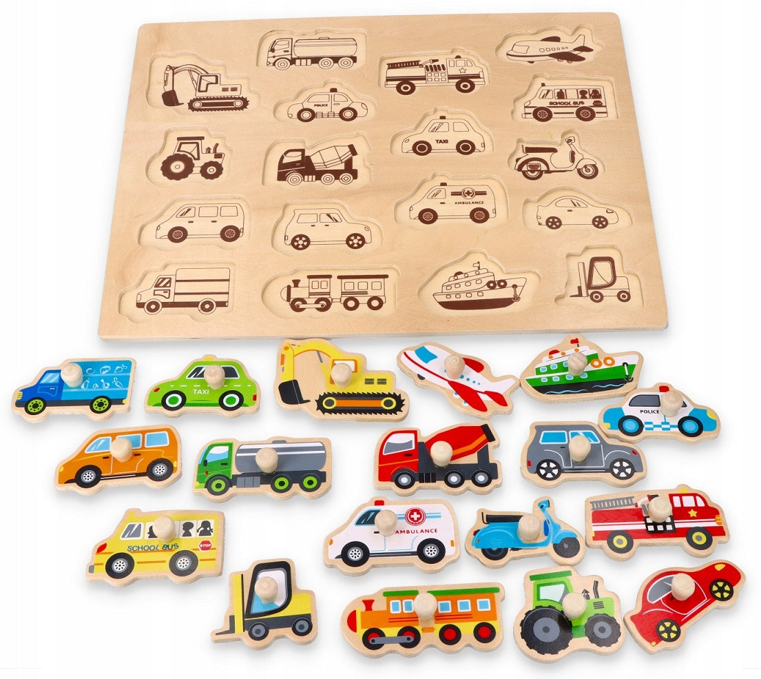 Large Educational Wooden Puzzle with Car Handles For One Year Old Child