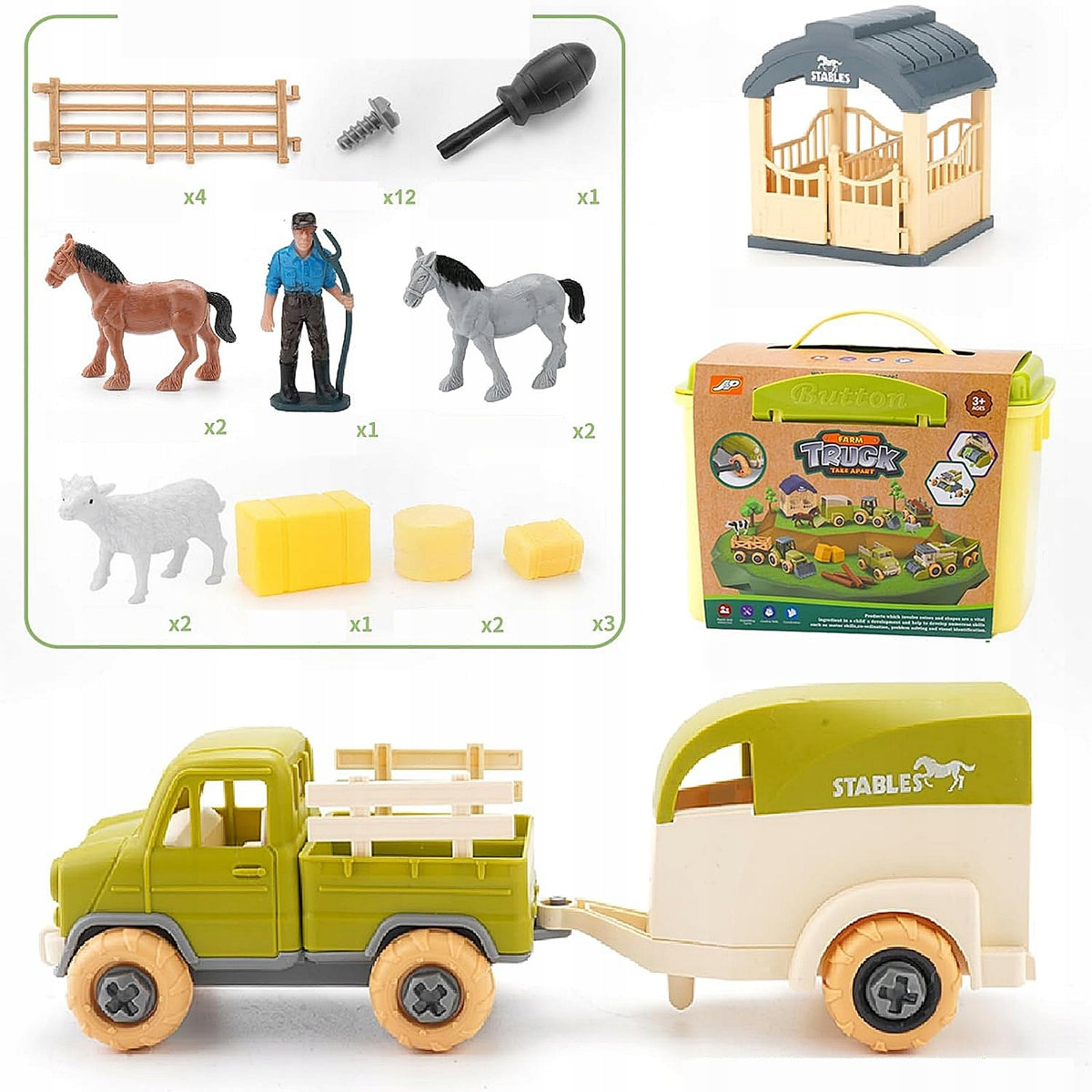 Large Farm Set Stable Figurines Horses Truck with Trailer for Twisting Manufacturer code Zestaw Farma dla dzieci Maly majsterkowicz